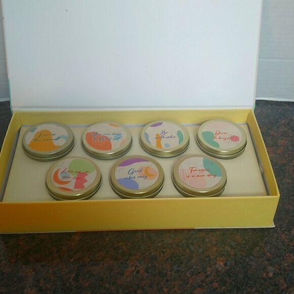 Daily Affirmations 7 Travel  Candle Set...NIB...Perfect Gift - Picture 1 of 7